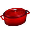 Liatinový hrniec s vek. 33cm oval 6,42l červ.LAVA