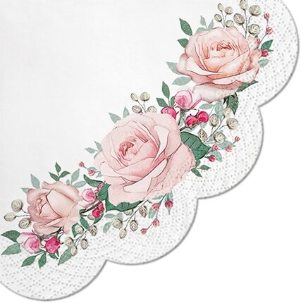 Obrúsky 3-vrst. D32 cm Gorgeous Roses 12ks/bal 12PK