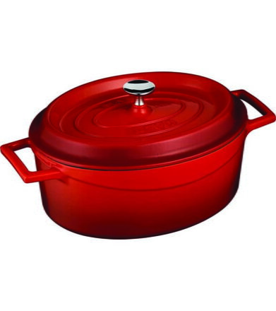 Liatinový hrniec s vek. 33cm oval 6,42l červ.LAVA