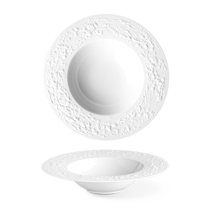 Tanier hlboký 24cm  STONE raw, porcelán biely