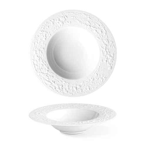 Tanier hlboký 24cm  STONE raw, porcelán biely